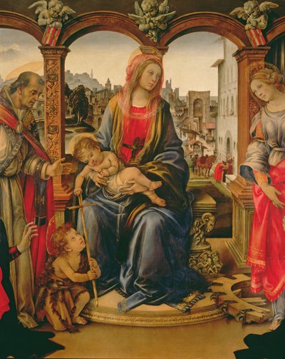 Nerli Altarpiece: Madonna and Child with St. John the Baptist, St. Martin, St. Catherine, and the Donors (detail) by Filippino Lippi